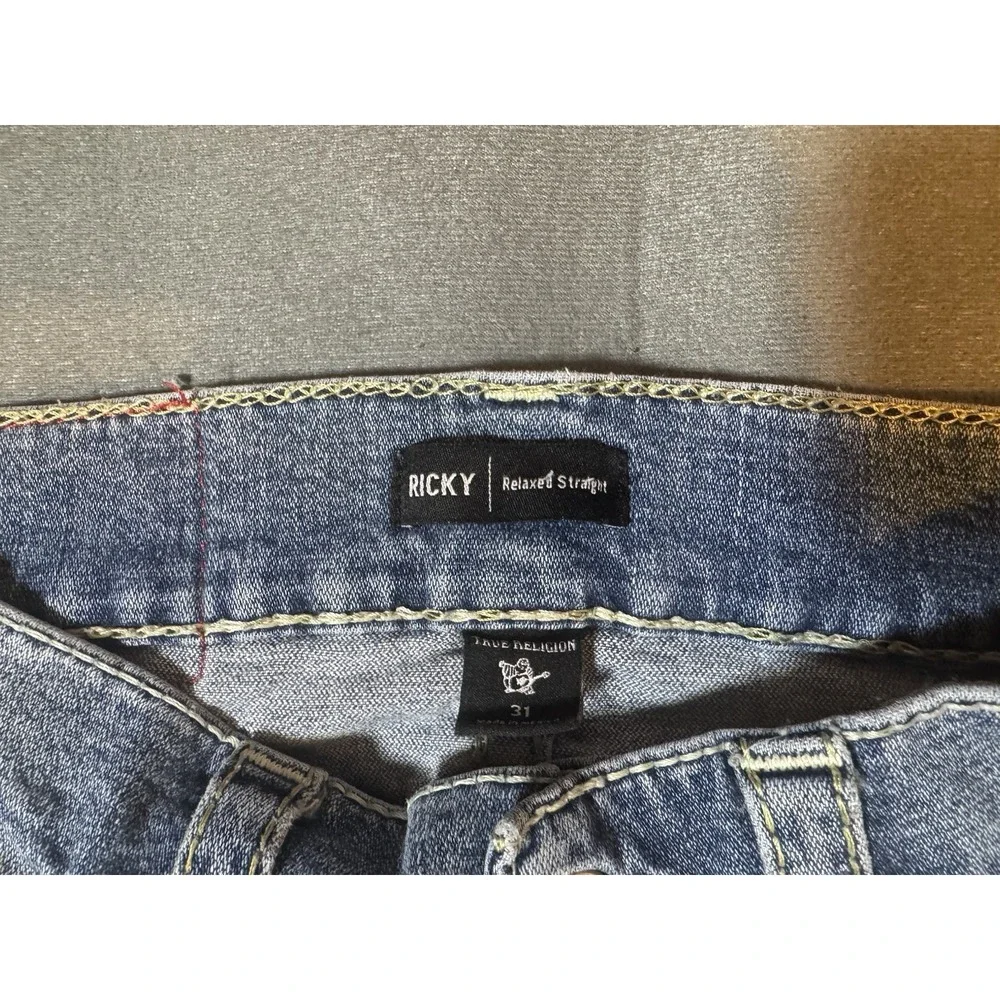 True Religion Jeans Mens 31x32 Light Wash Ricky Relaxed Straight Flap Big Tag
